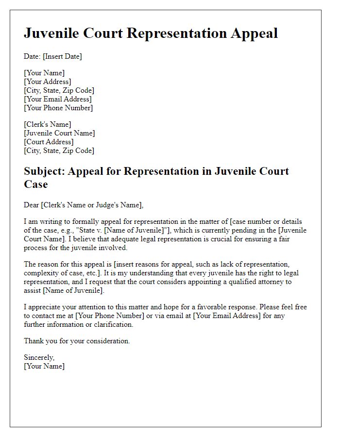 Letter template of juvenile court representation appeal