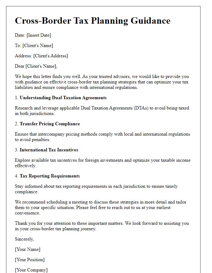 Letter template of cross-border tax planning guidance