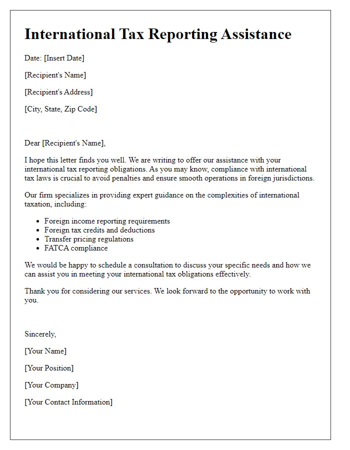 Letter template of international tax reporting assistance