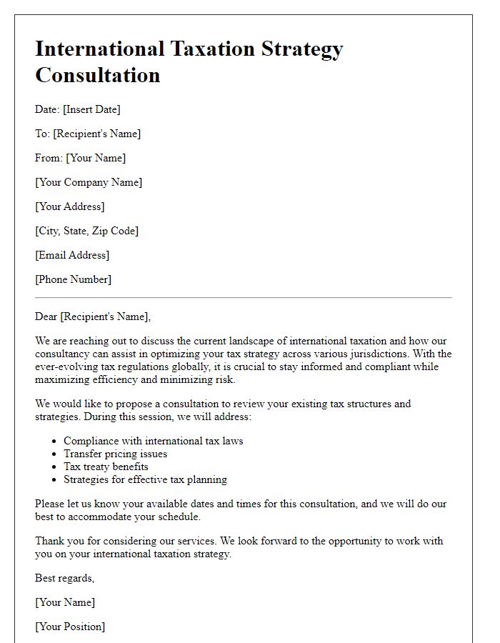 Letter template of international taxation strategy consultation