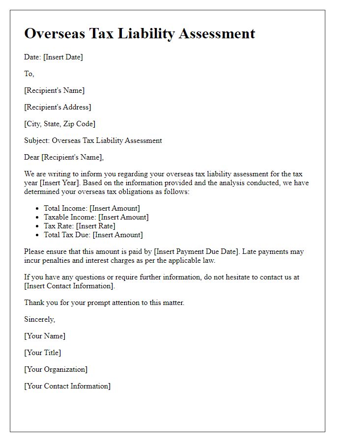 Letter template of overseas tax liability assessment