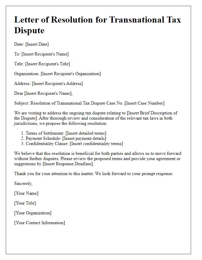 Letter template of transnational tax dispute resolution