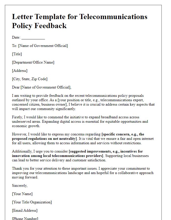 Letter template of telecommunications policy feedback for government officials