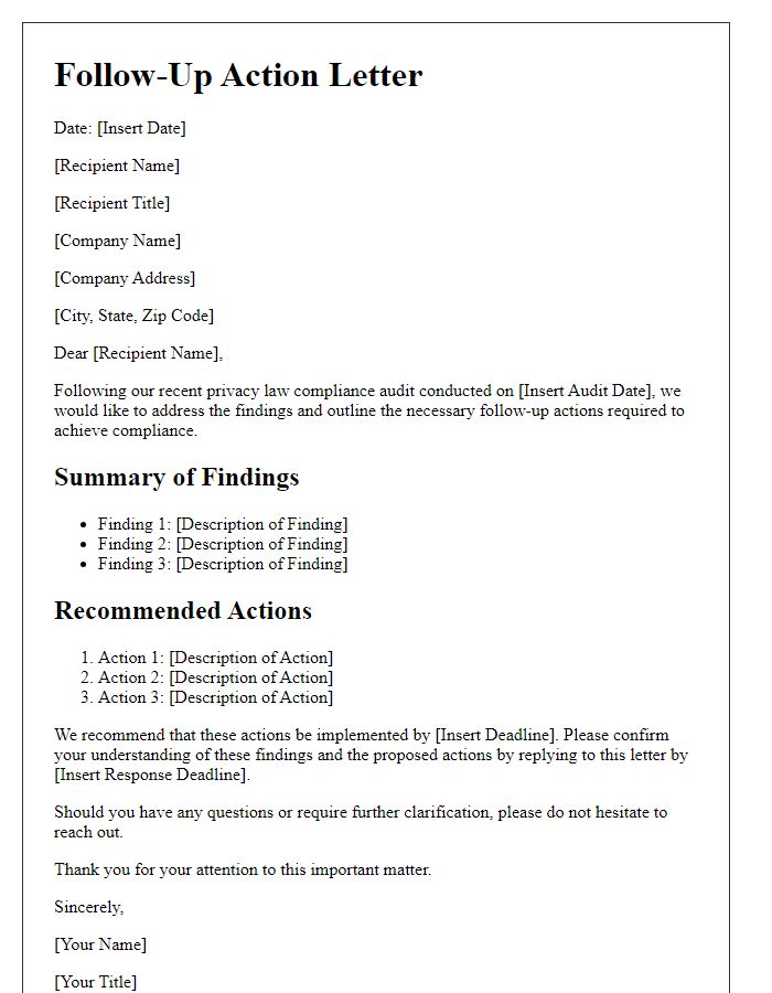 Letter template of privacy law compliance audit follow-up action