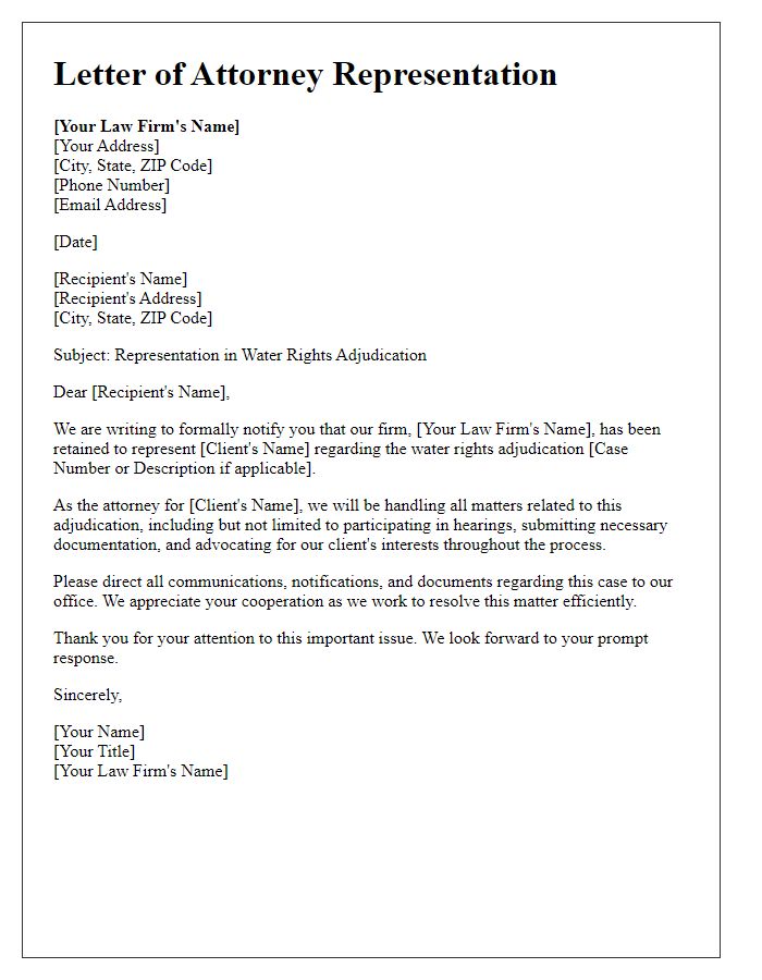 Letter template of attorney representation for water rights adjudication.