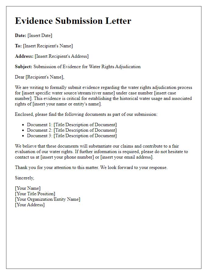 Letter template of evidence submission for water rights adjudication.