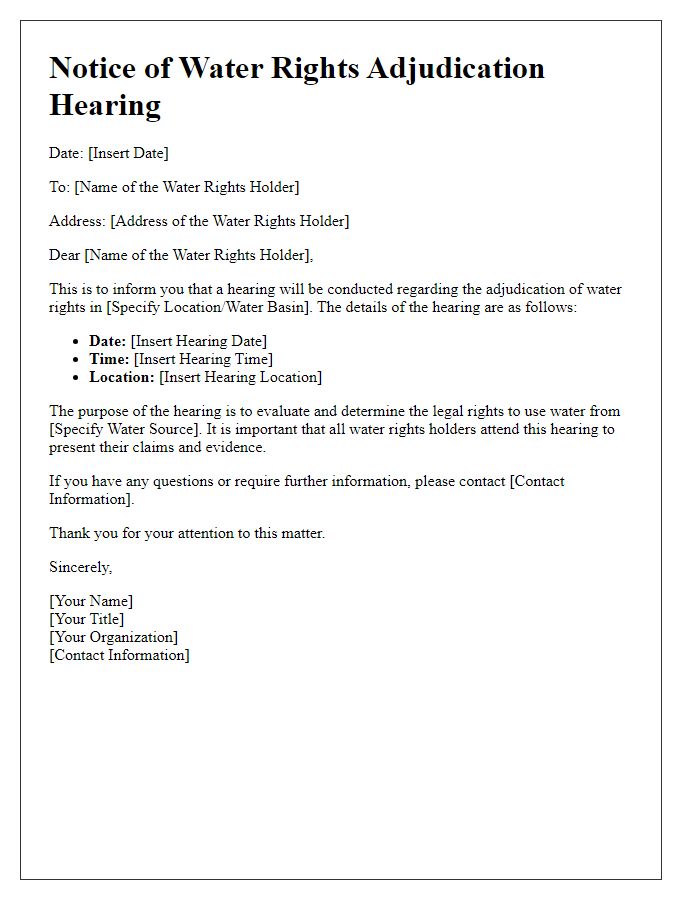 Letter template of notice of water rights adjudication hearing.