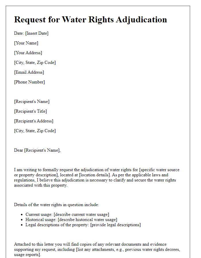 Letter template of request for water rights adjudication.