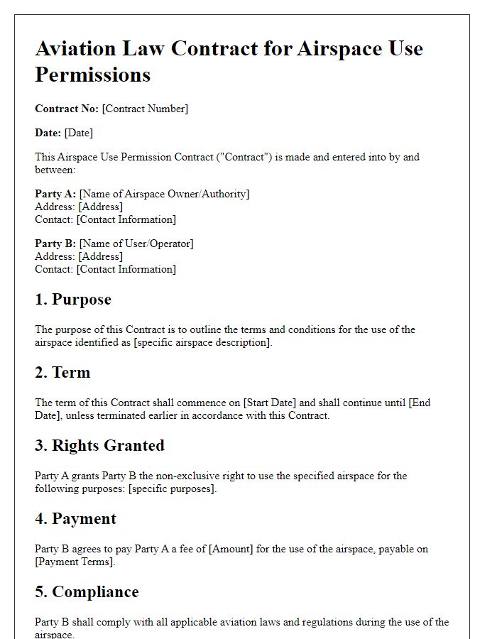 Letter template of aviation law contract for airspace use permissions.