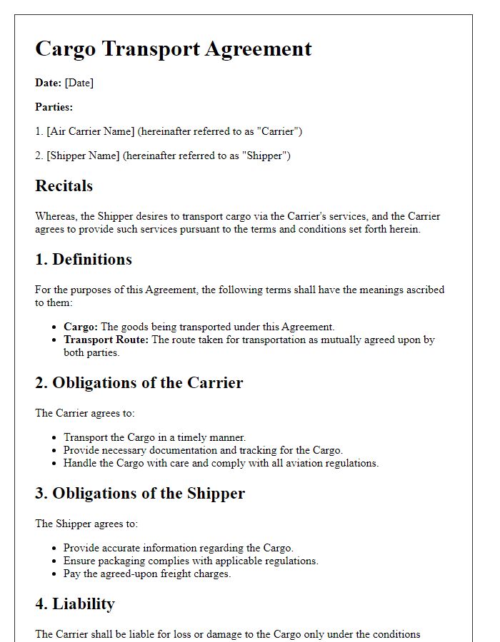 Letter template of aviation law contract for cargo transport agreements.