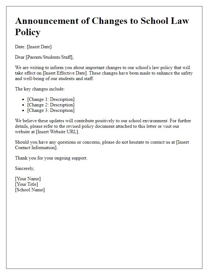 Letter template of announcement for school law policy changes