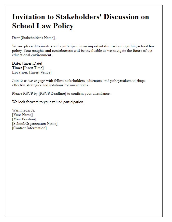 Letter template of invitation for stakeholders in school law policy discussion