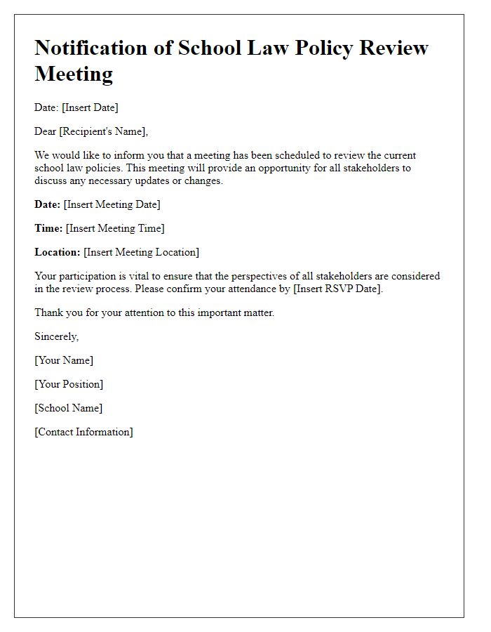 Letter template of notification for school law policy review meeting