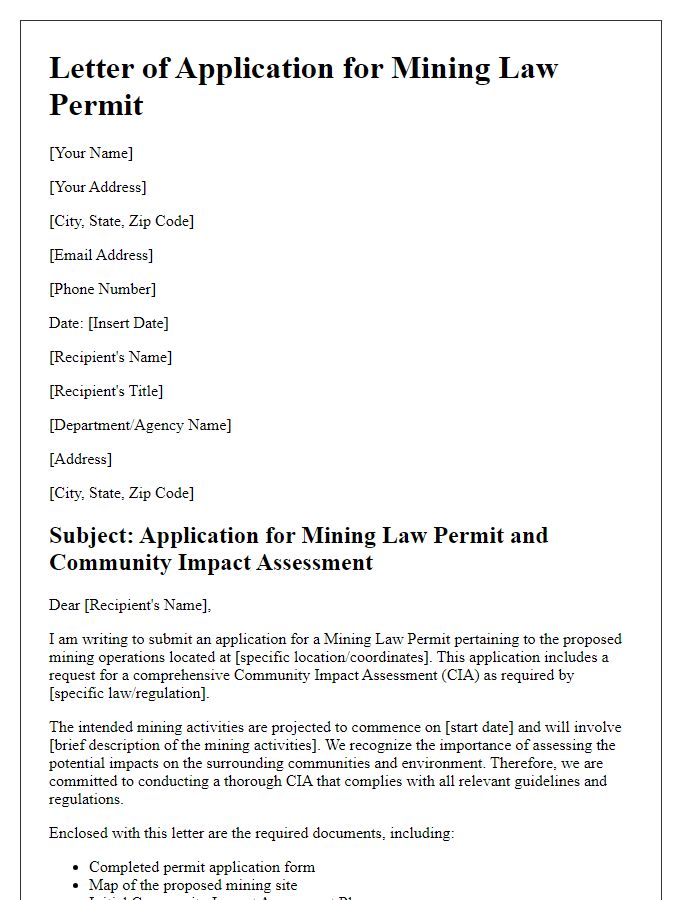 Letter template of mining law permit application for community impact assessment.