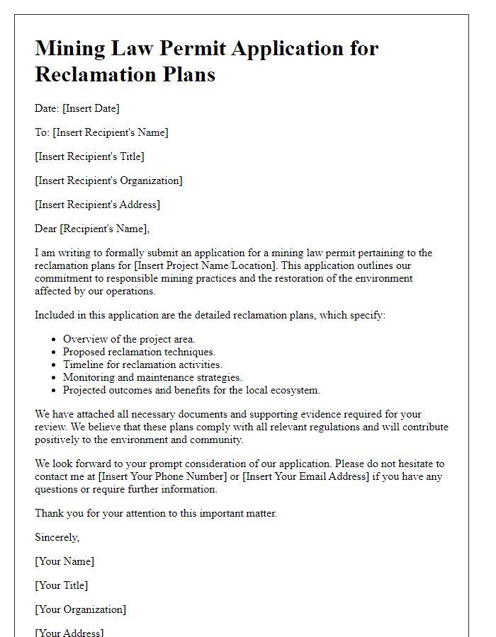 Letter template of mining law permit application for reclamation plans.