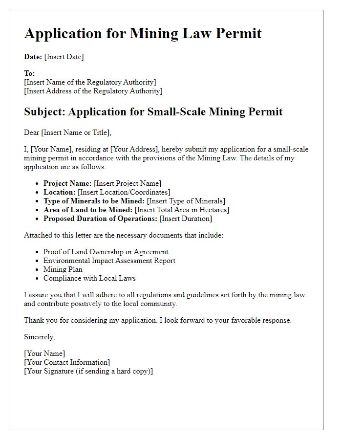 Letter template of mining law permit application for small-scale operations.