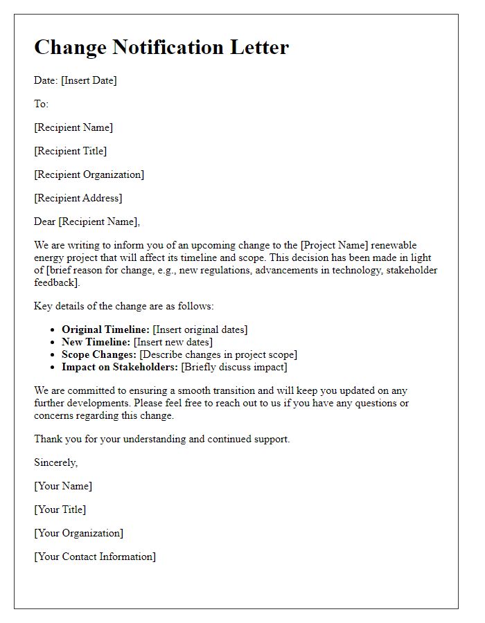 Letter template of renewable energy project change notification