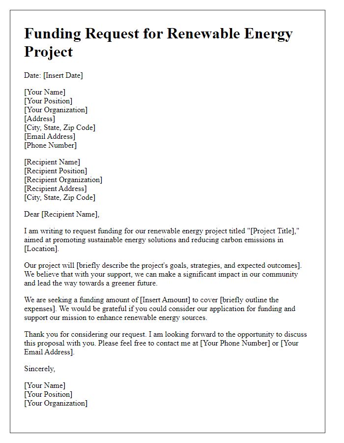 Letter template of renewable energy project funding request