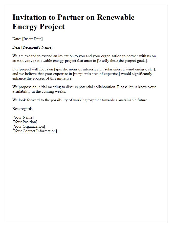 Letter template of renewable energy project partnership invitation