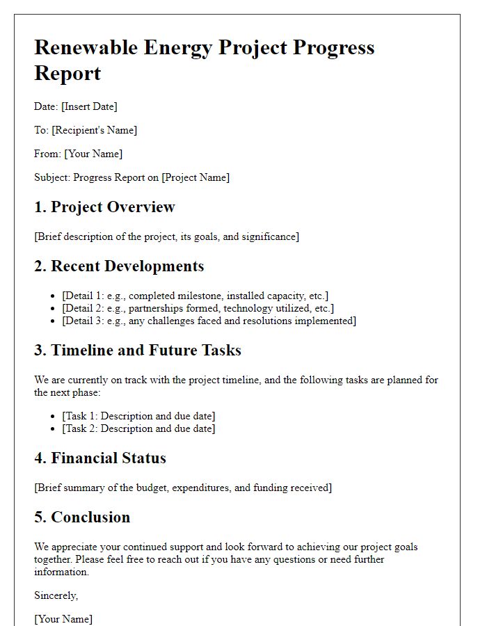 Letter template of renewable energy project progress report