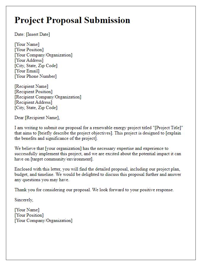 Letter template of renewable energy project proposal submission