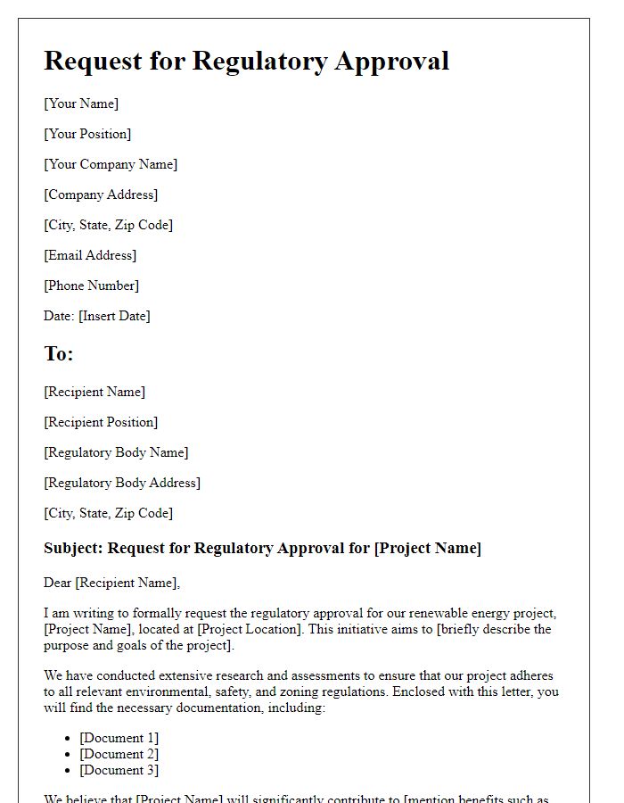 Letter template of renewable energy project regulatory approval request