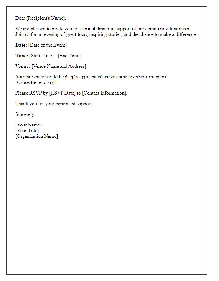 Letter template of formal dinner invitation for community fundraiser