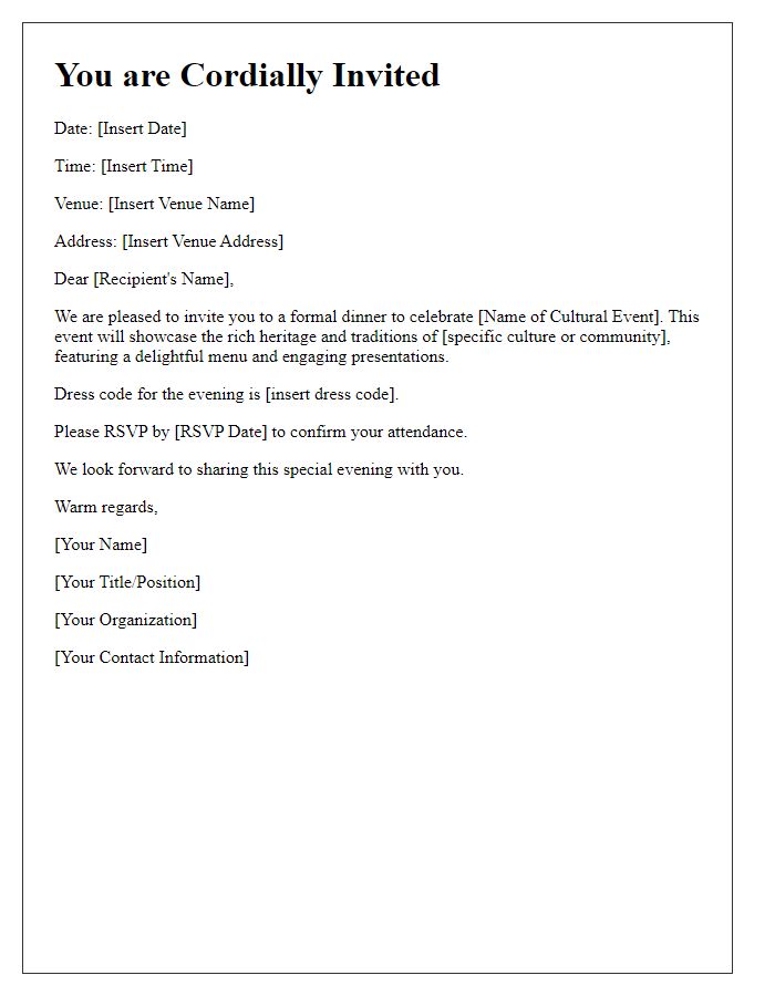 Letter template of formal dinner invitation for cultural event