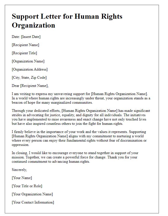 Letter template of a support letter for a human rights organization.