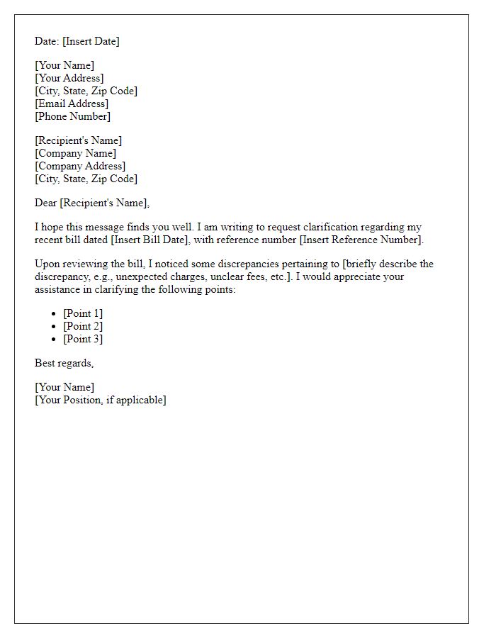 Letter template of billing clarification request