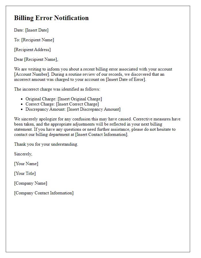 Letter template of billing error notification
