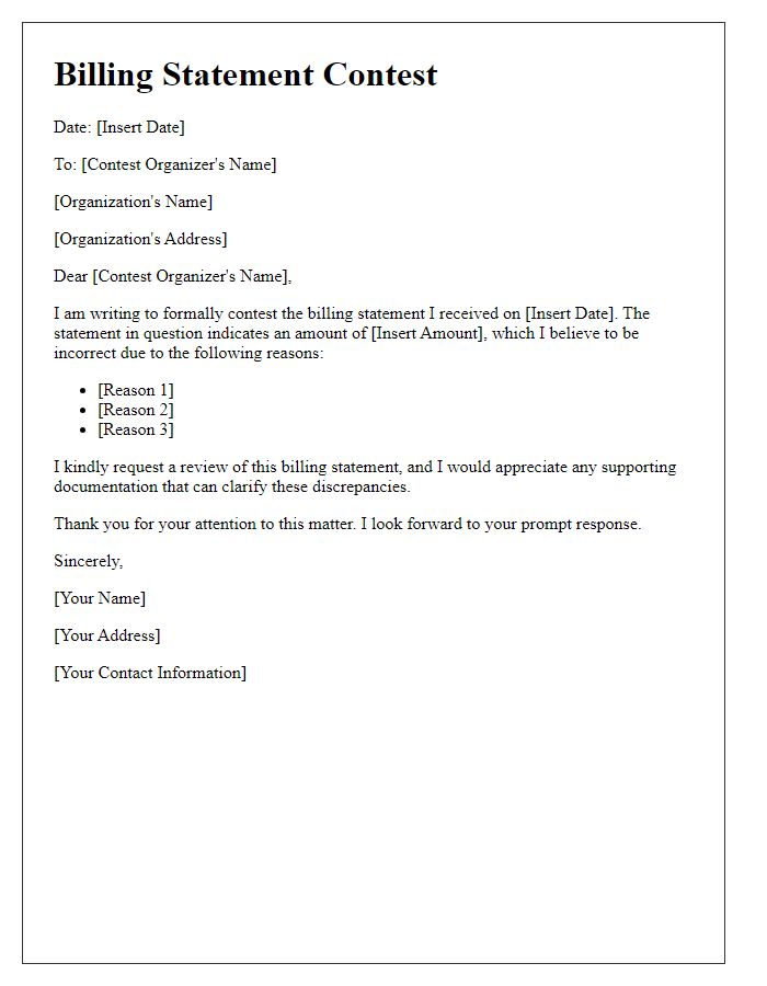 Letter template of billing statement contest