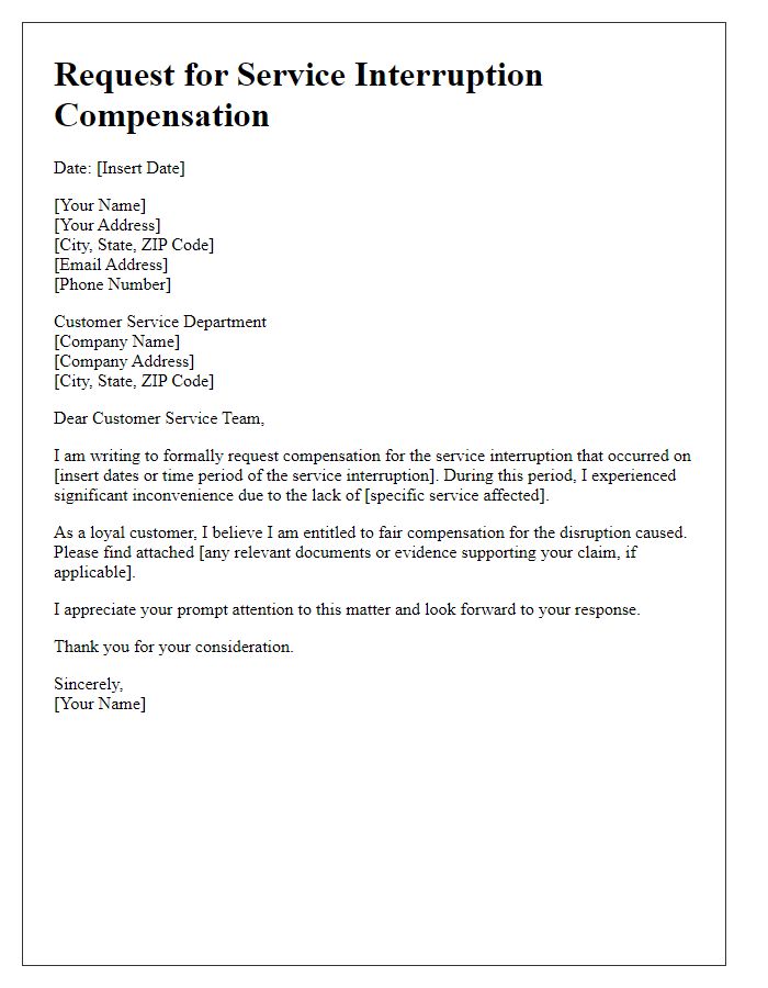 Letter template of request for service interruption compensation.