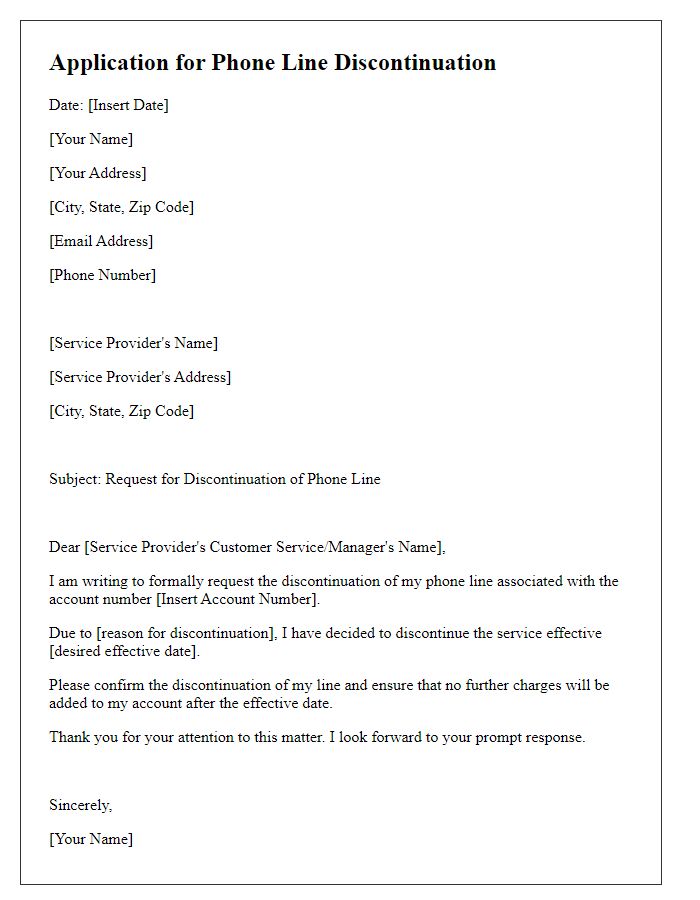 Letter template of application for phone line discontinuation