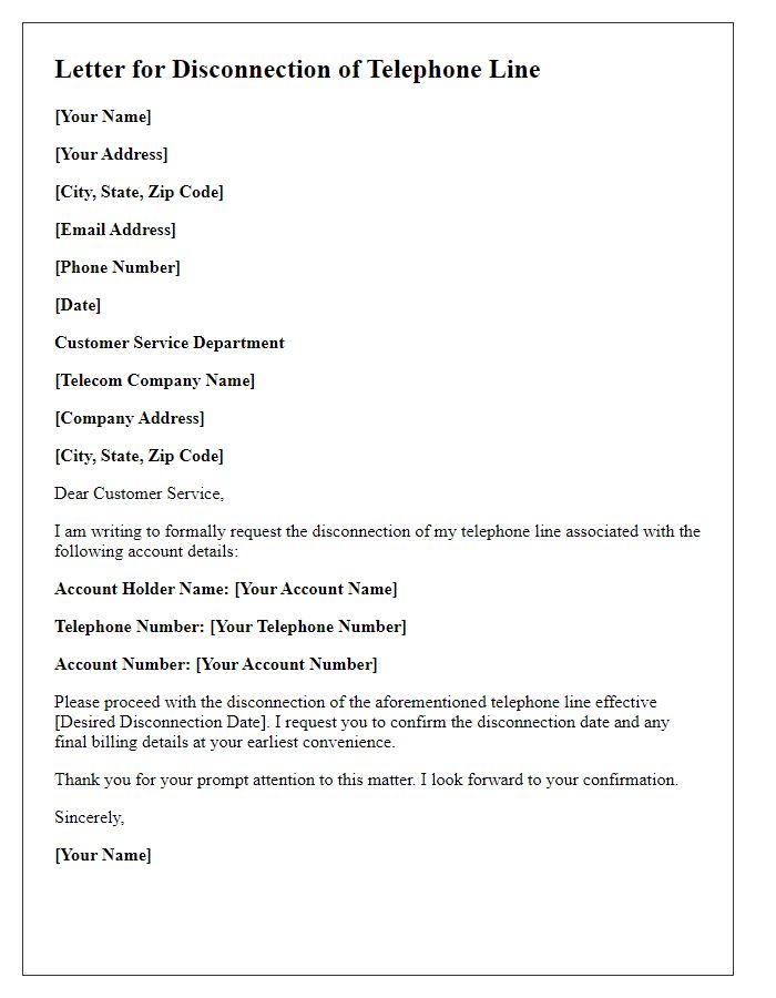 Letter template of formal disconnection of telephone line