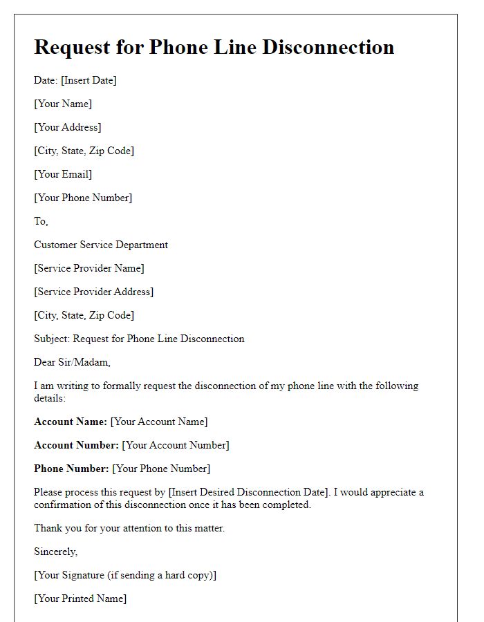 Letter template of request for phone line disconnection