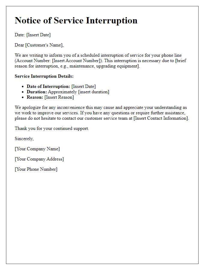 Letter template of service interruption for phone line