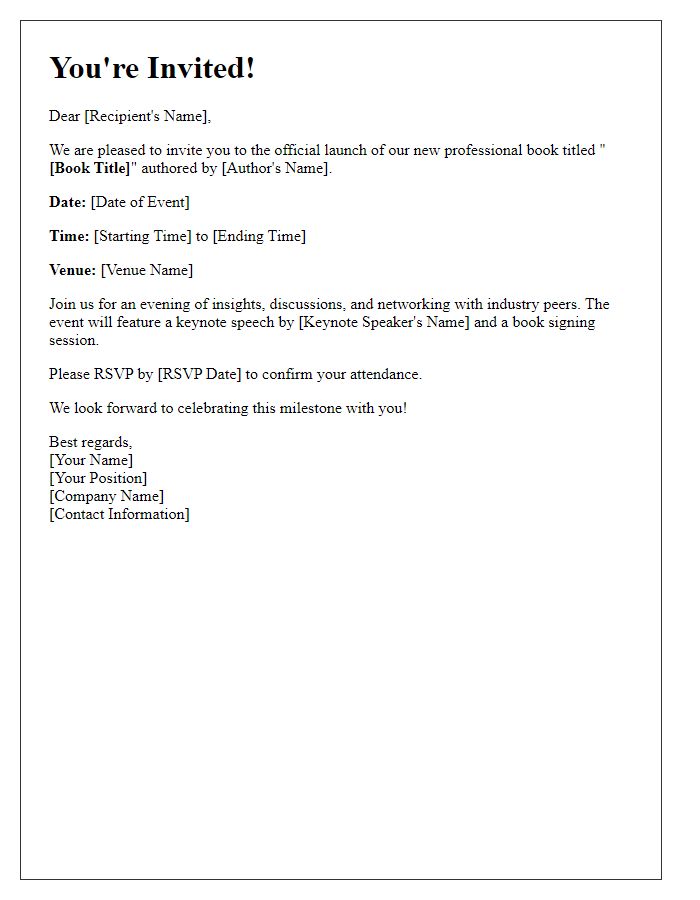 Letter template of corporate invitation for a professional book launch