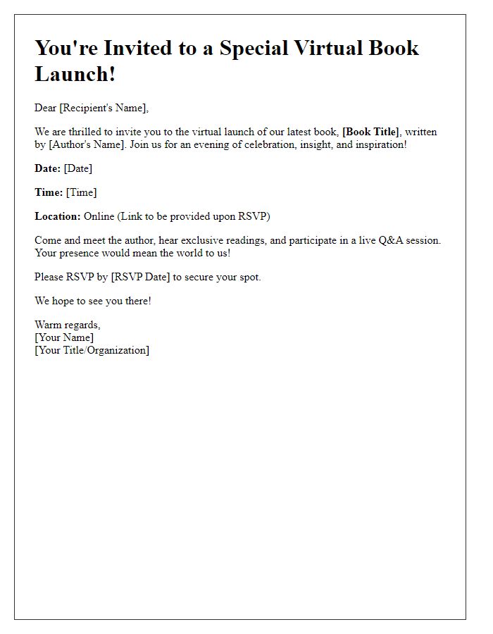 Letter template of greeting for a virtual book launch invitation