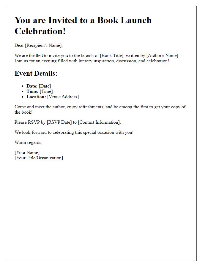 Letter template of invitation to a book launch celebration