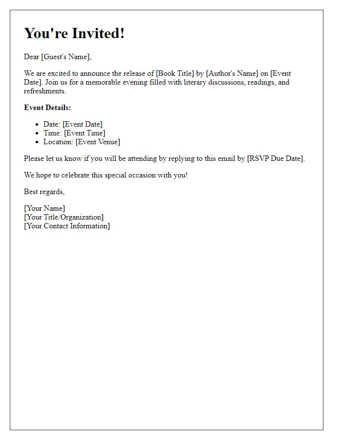 Letter template of RSVP request for a book release event