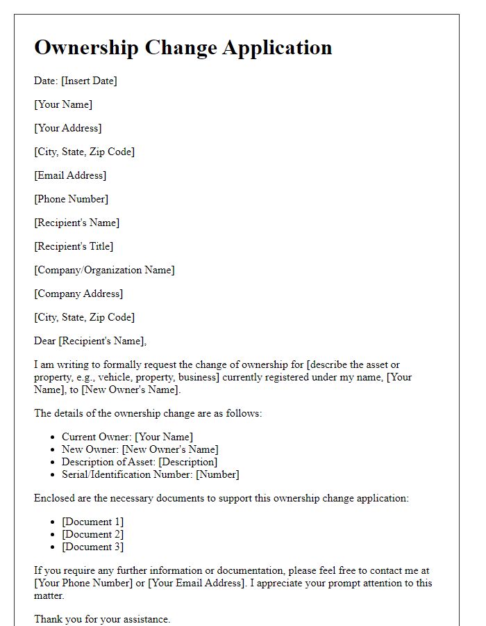 Letter template of Ownership Change Application