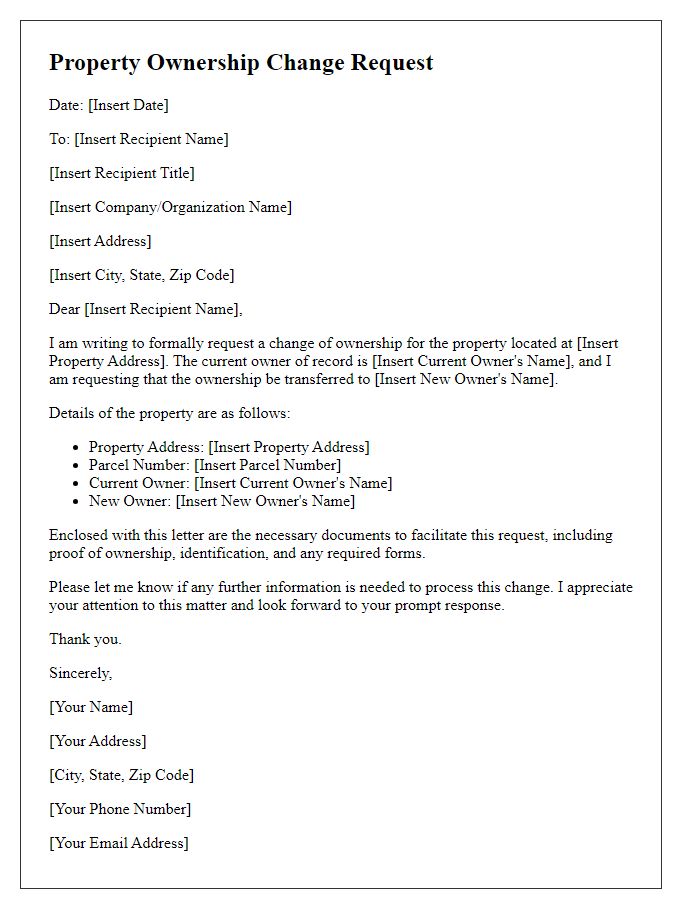 Letter template of Property Ownership Change Request