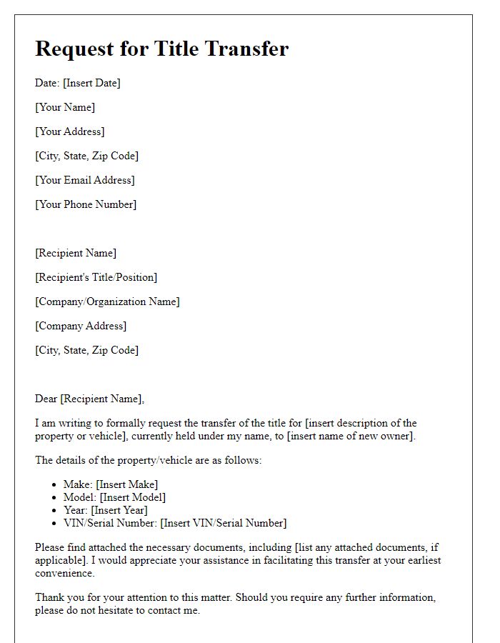 Letter template of Request for Title Transfer