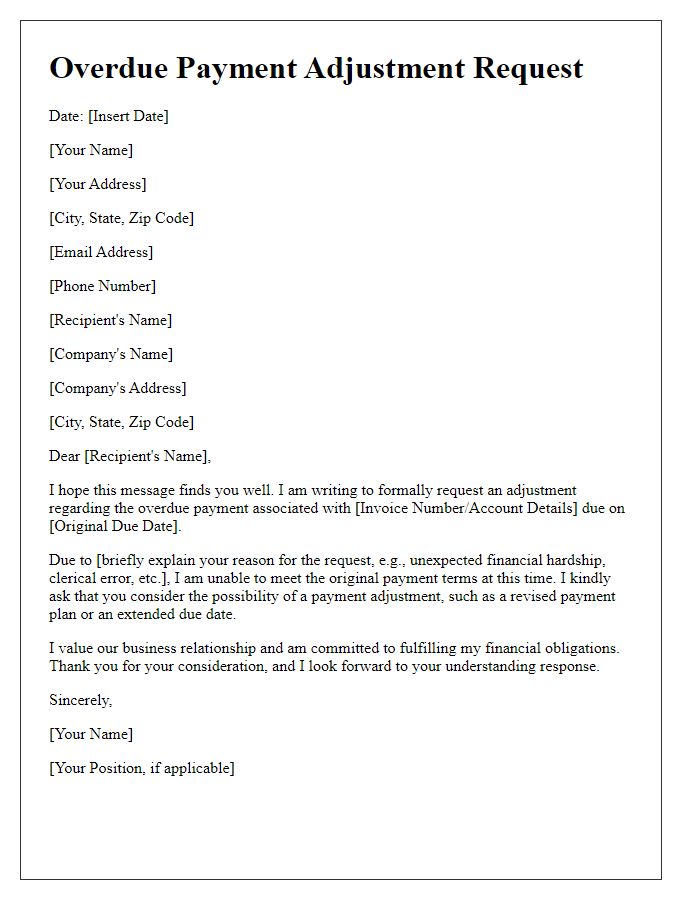 Letter template of overdue payment adjustment request