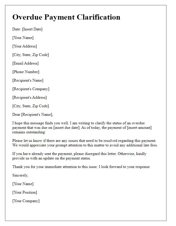 Letter template of overdue payment clarification