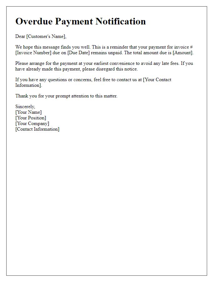 Letter template of overdue payment notification