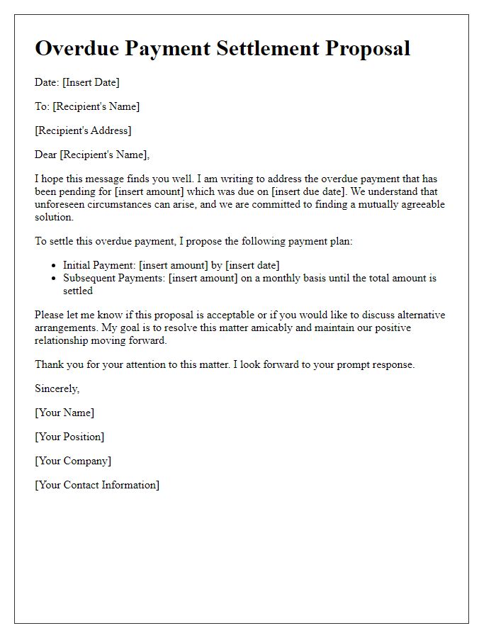 Letter template of overdue payment settlement proposal