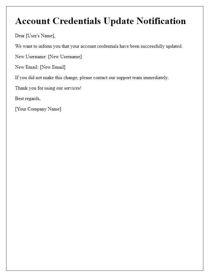 Letter template of account credentials update