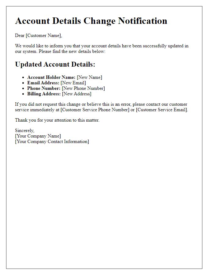 Letter template of account details change notification